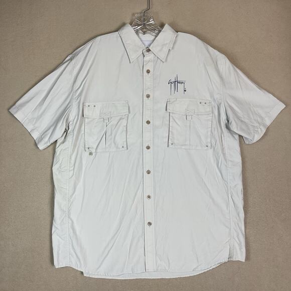 Guy Harvey Other - Guy Harvey Aftco Shirt Mens L Cream Short Sleeve Fishing Vented Lightweight
